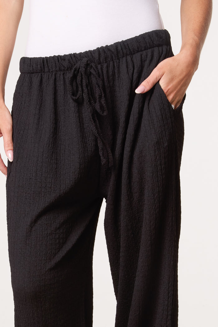 Black Textured Wide Leg Trousers