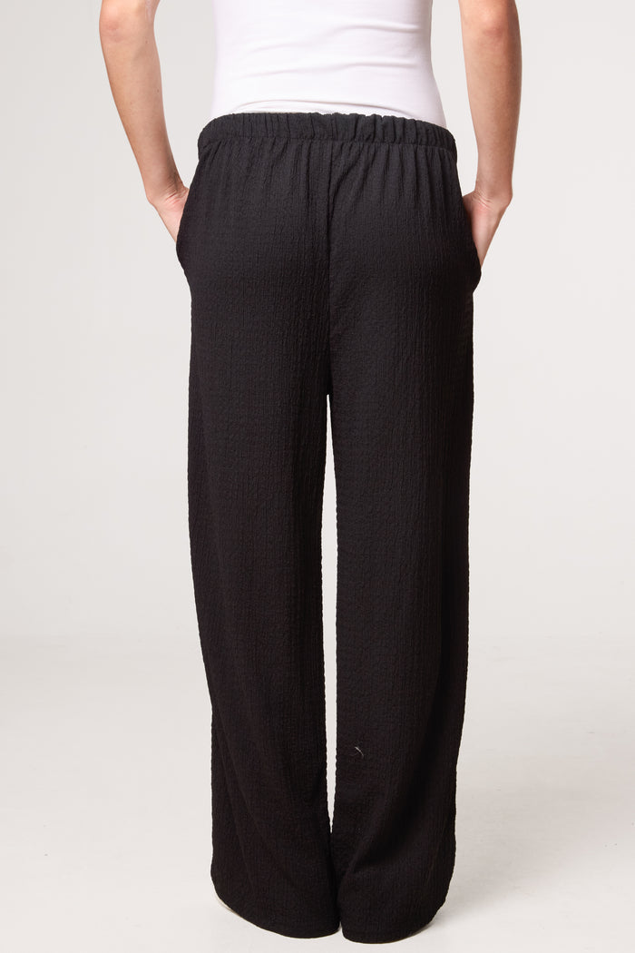 Black Textured Wide Leg Trousers