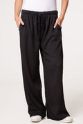 Black Textured Wide Leg Trousers