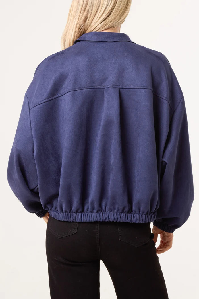 Navy Suede Effect 70s Style Jacket