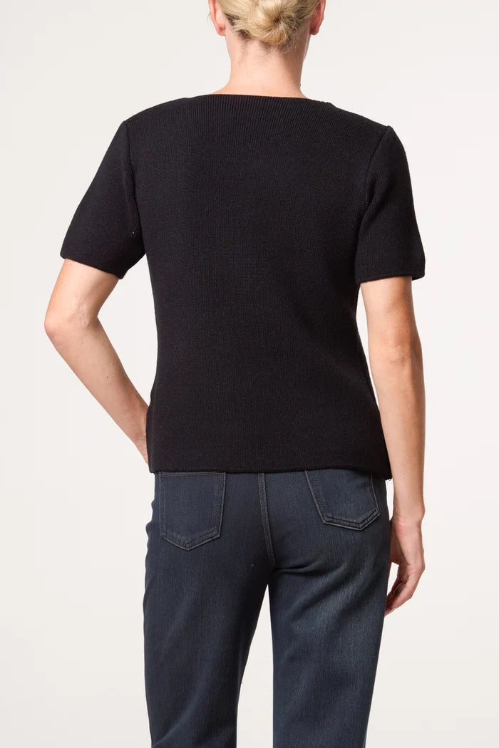 Black Oriental Collar Knit Top