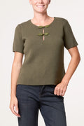 Khaki Oriental Collar Knit Top