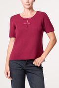 Wine Oriental Collar Knit Top