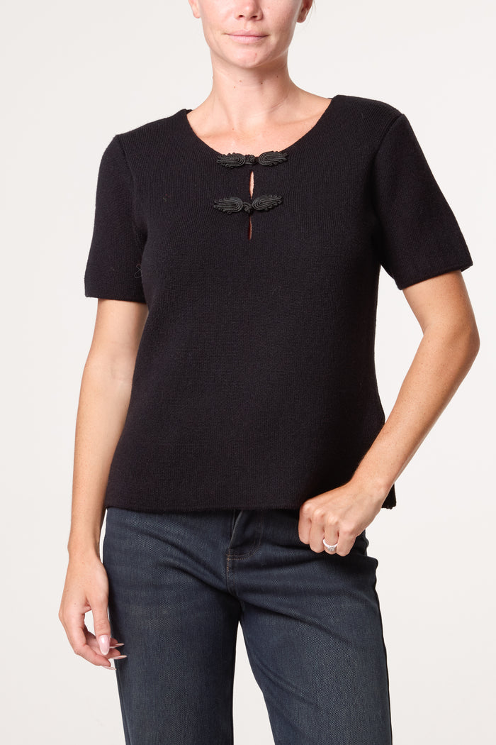 Black Oriental Collar Knit Top