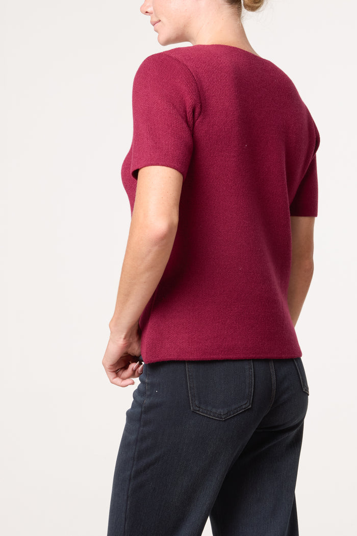 Wine Oriental Collar Knit Top