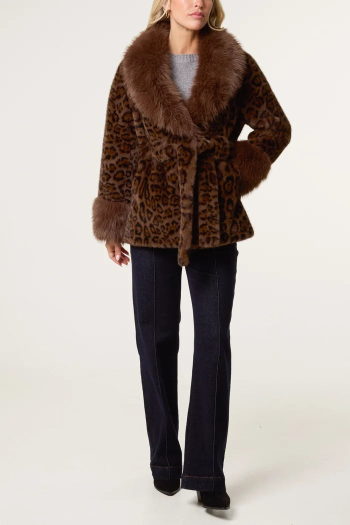 Leopard Print Faux Fur Coat