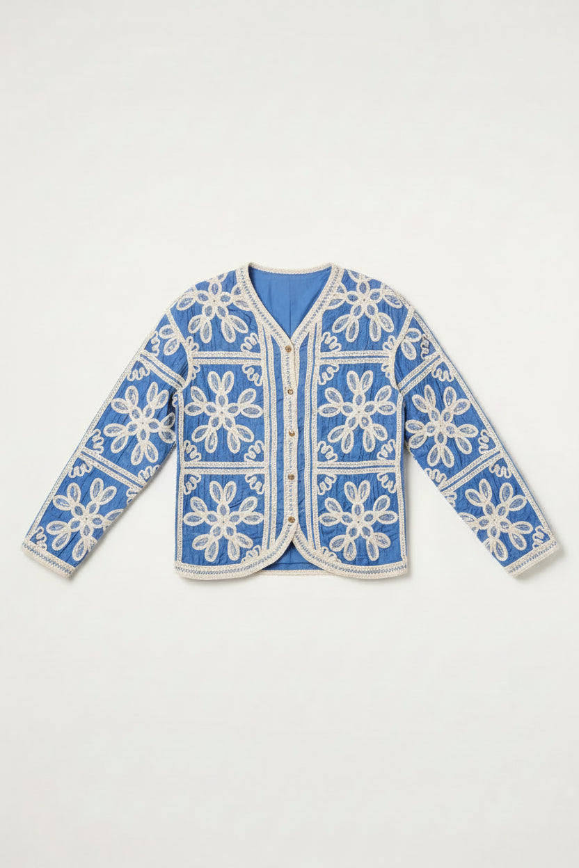 Sequin Flower Crochet Cardigan
