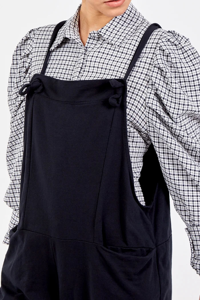 Black Bow Detail Cotton Dungarees