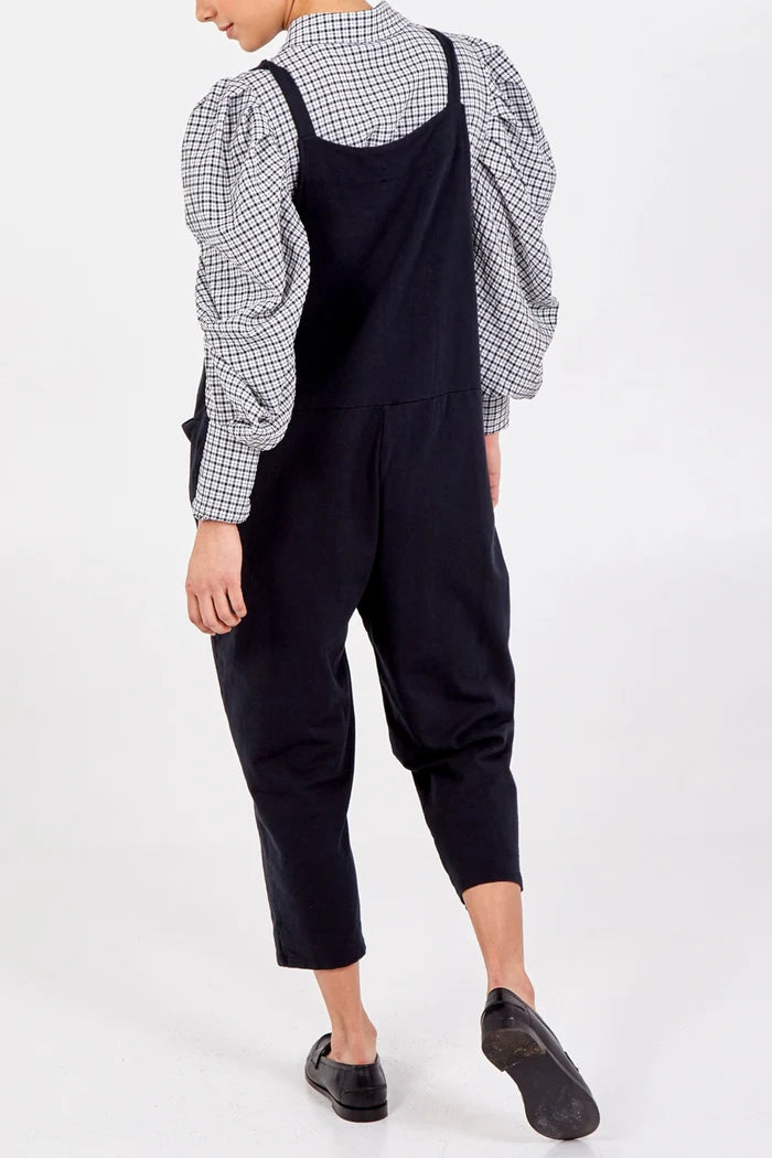 Black Bow Detail Cotton Dungarees