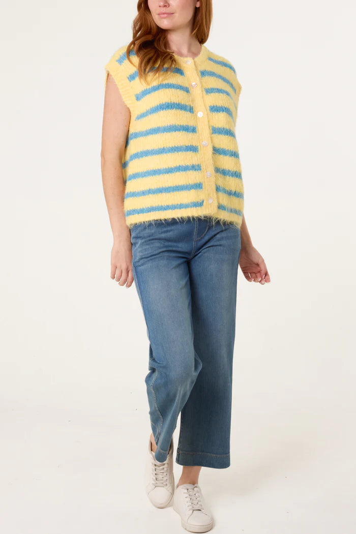 Yellow Knitted Button Stripe Vest