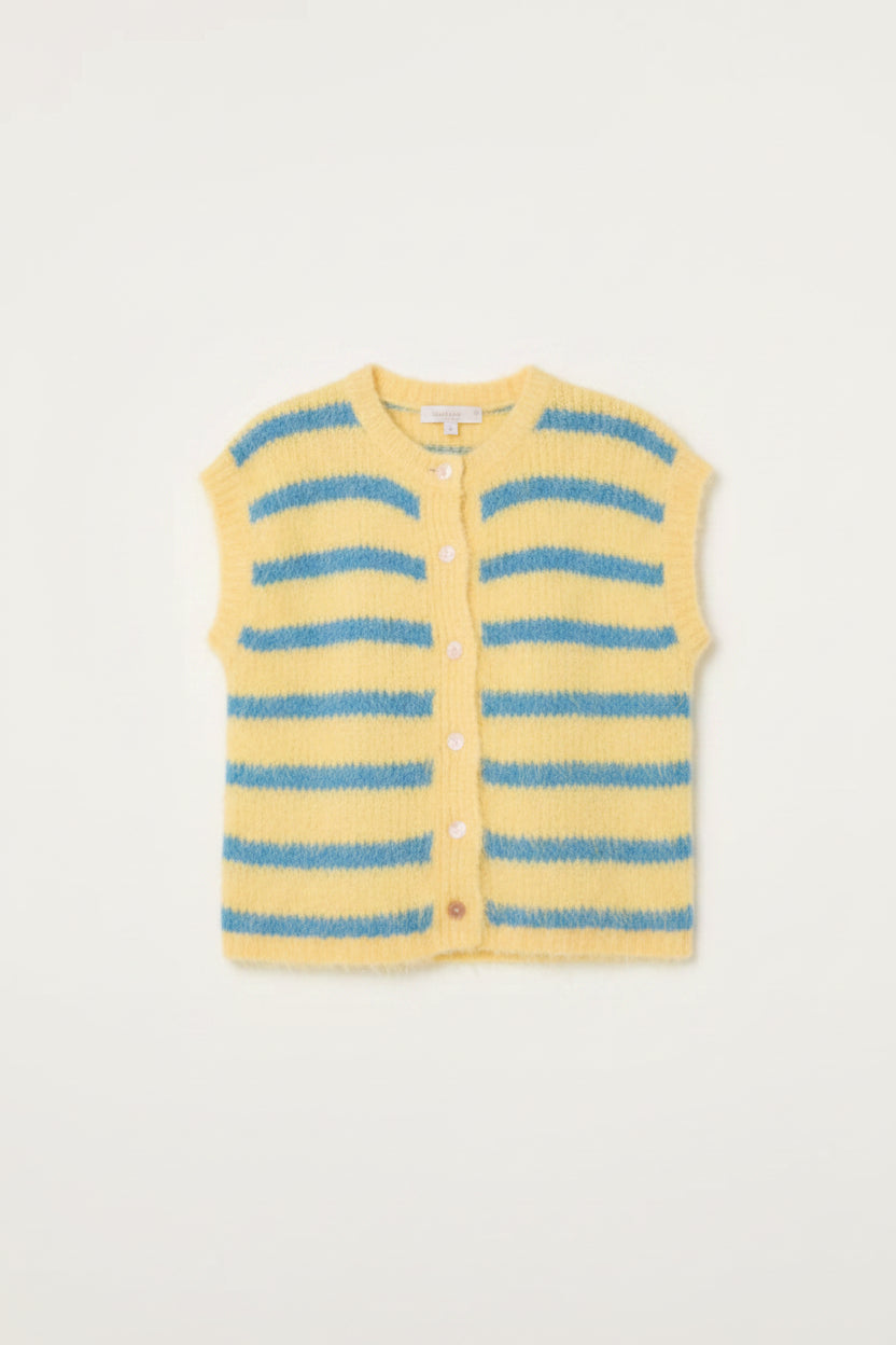 Yellow Knitted Button Stripe Vest