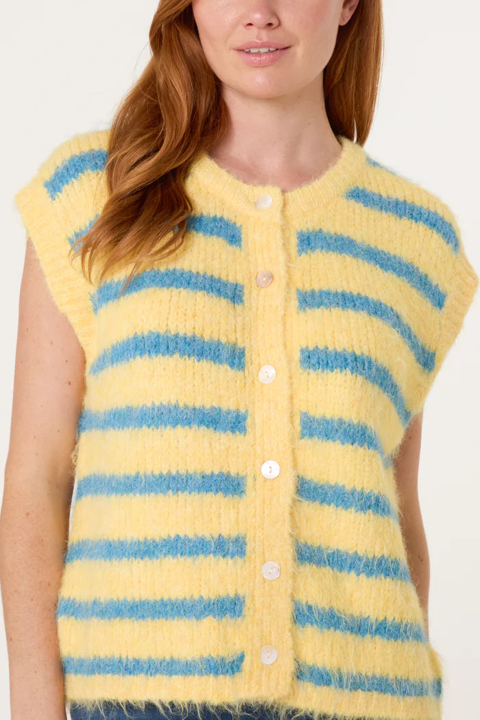 Yellow Knitted Button Stripe Vest