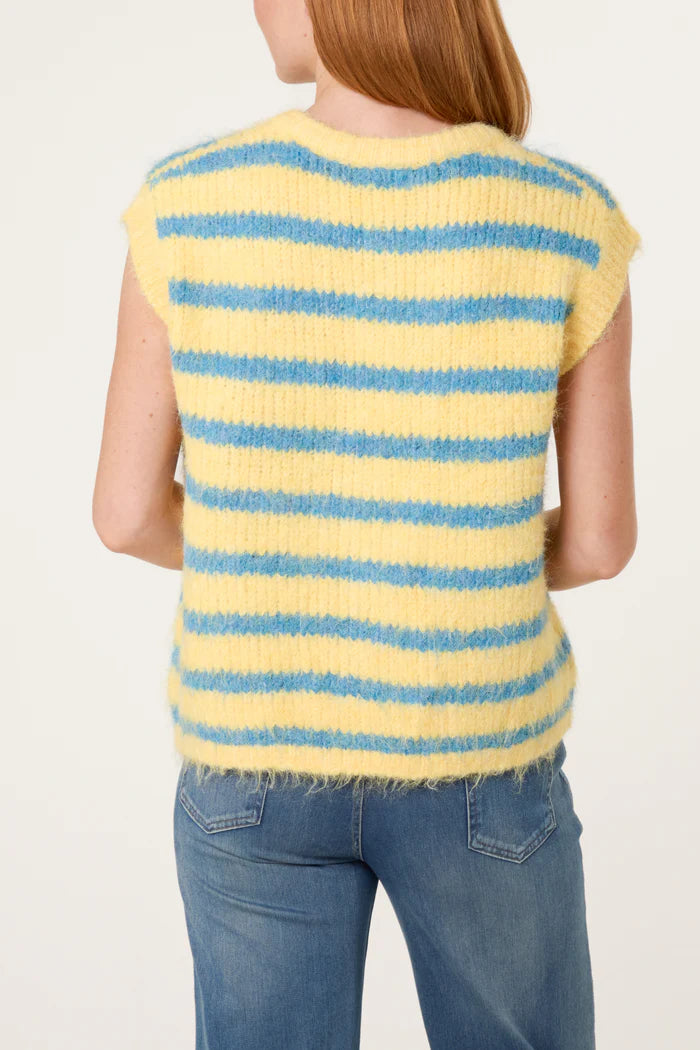 Yellow Knitted Button Stripe Vest