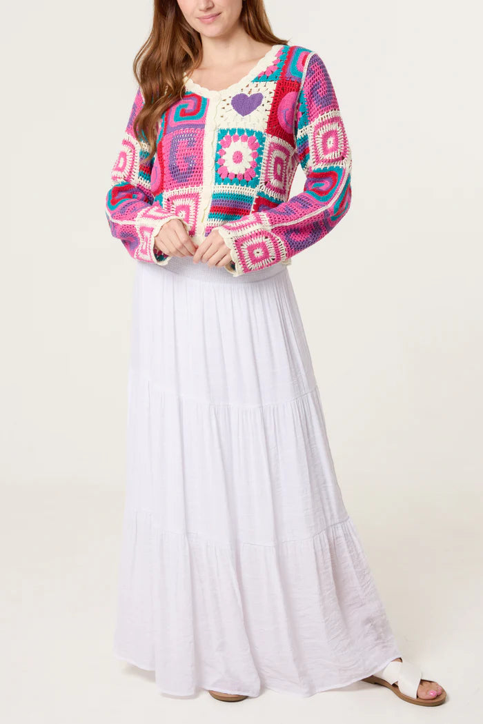 Pink Retro Patchwork Cardigan