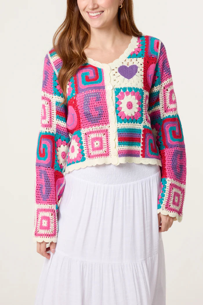 Pink Retro Patchwork Cardigan
