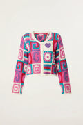 Pink Retro Patchwork Cardigan