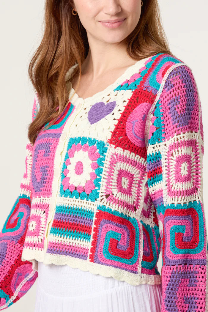 Pink Retro Patchwork Cardigan