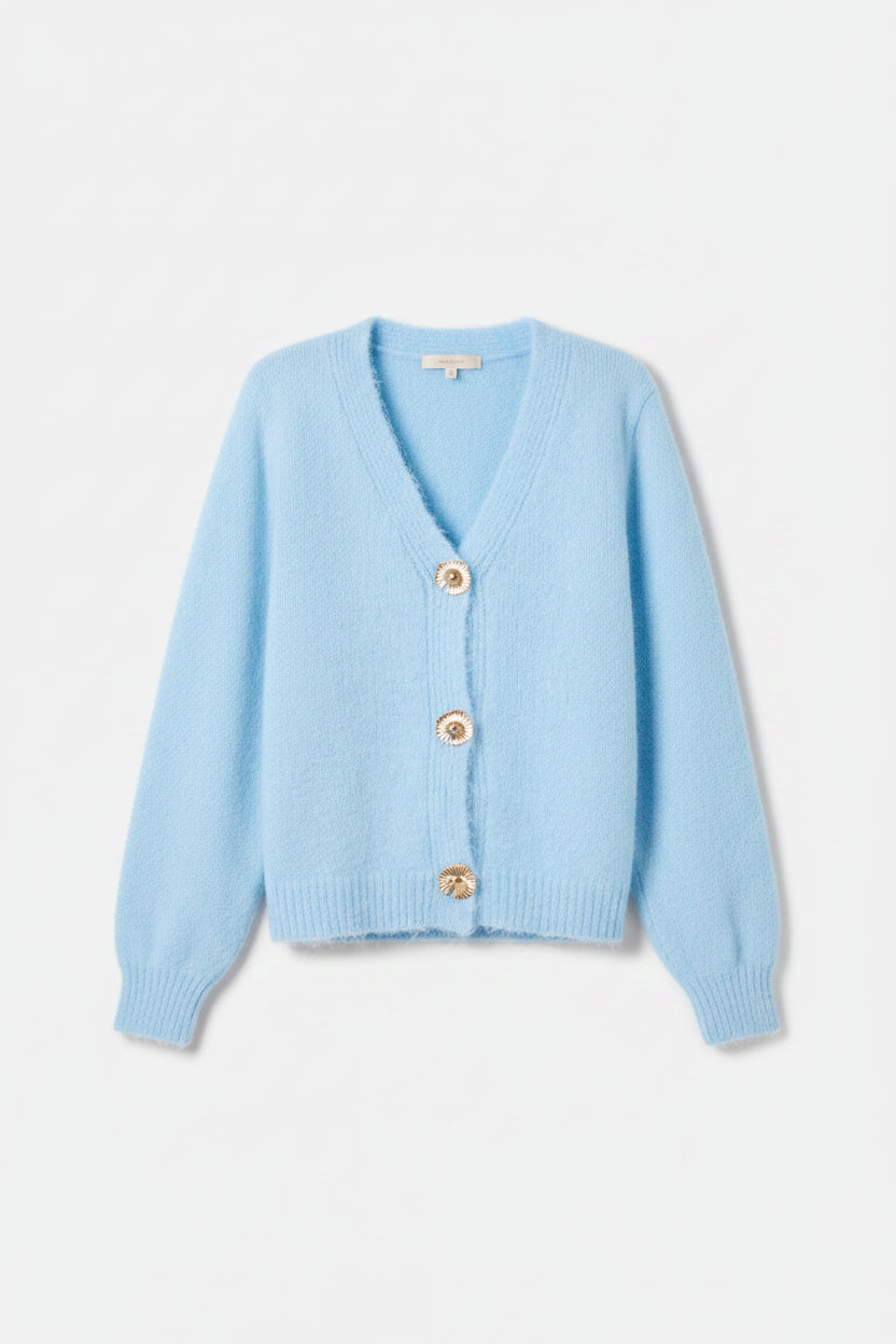 Vintage Blue Gold Shell Button Cardigan