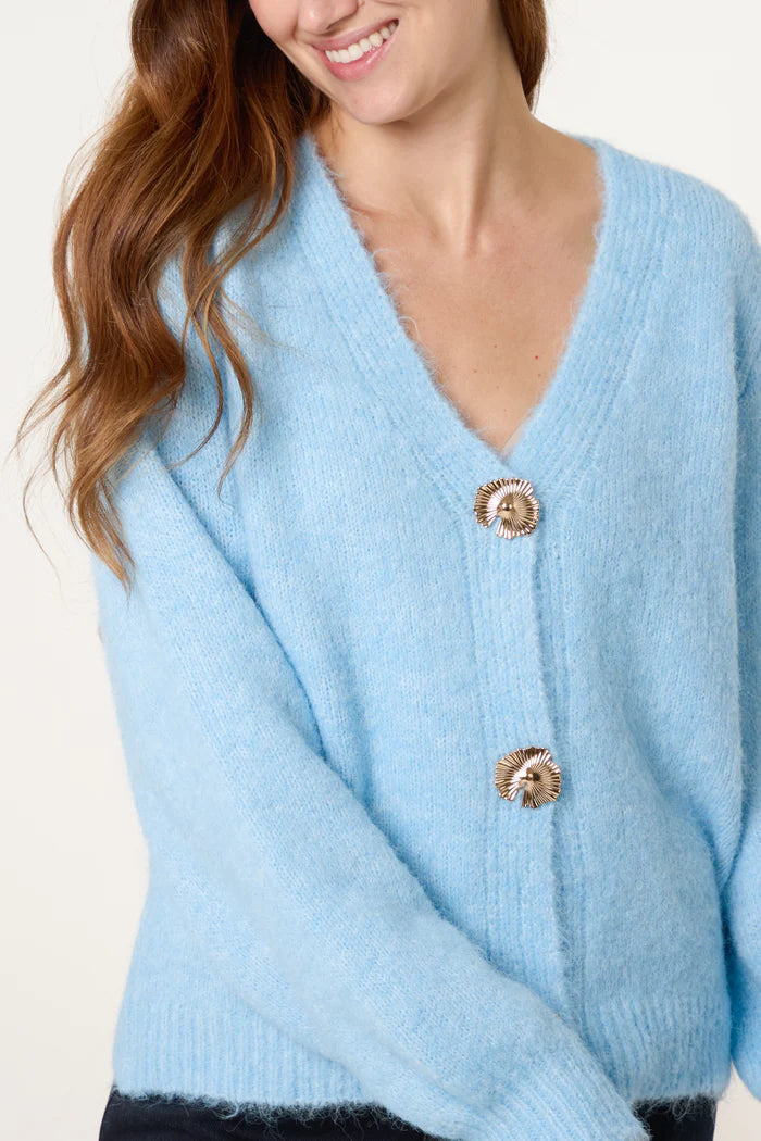Vintage Blue Gold Shell Button Cardigan