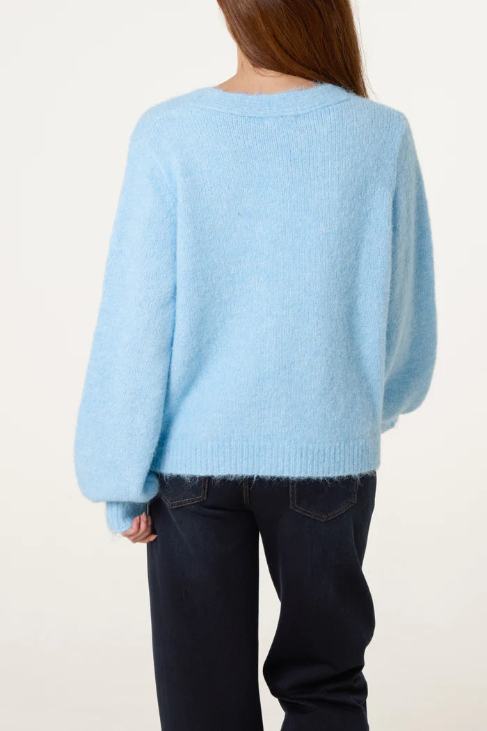 Vintage Blue Gold Shell Button Cardigan