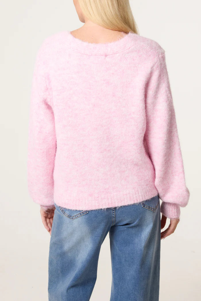 Bubblegum Pink Gold Shell Button Cardigan