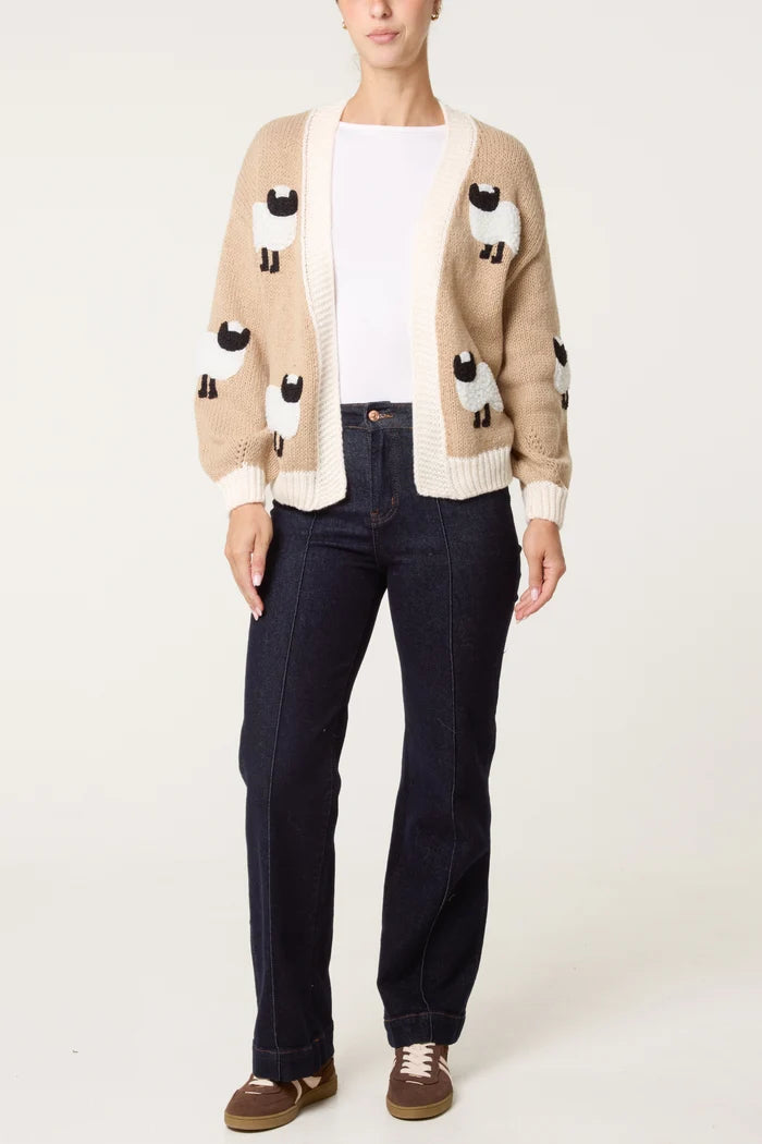 Beige Retro Style Knitted Sheep Cardigan