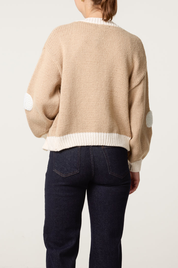 Beige Retro Style Knitted Sheep Cardigan