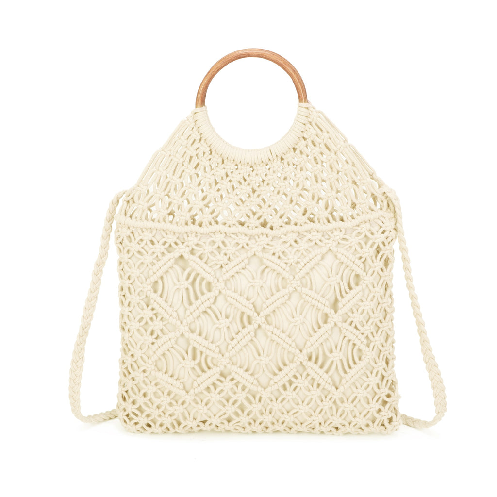Wooden Handle Crochet Cross Body Bag