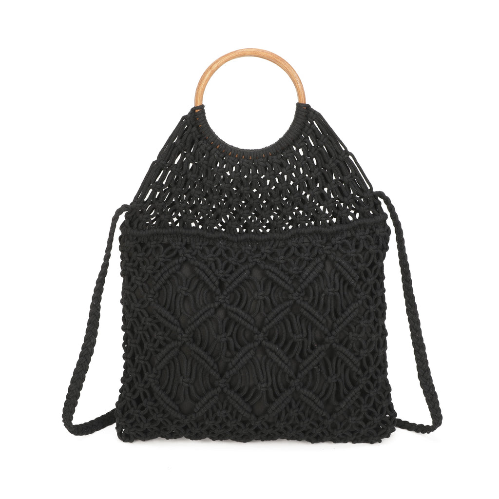 Wooden Handle Crochet Cross Body Bag