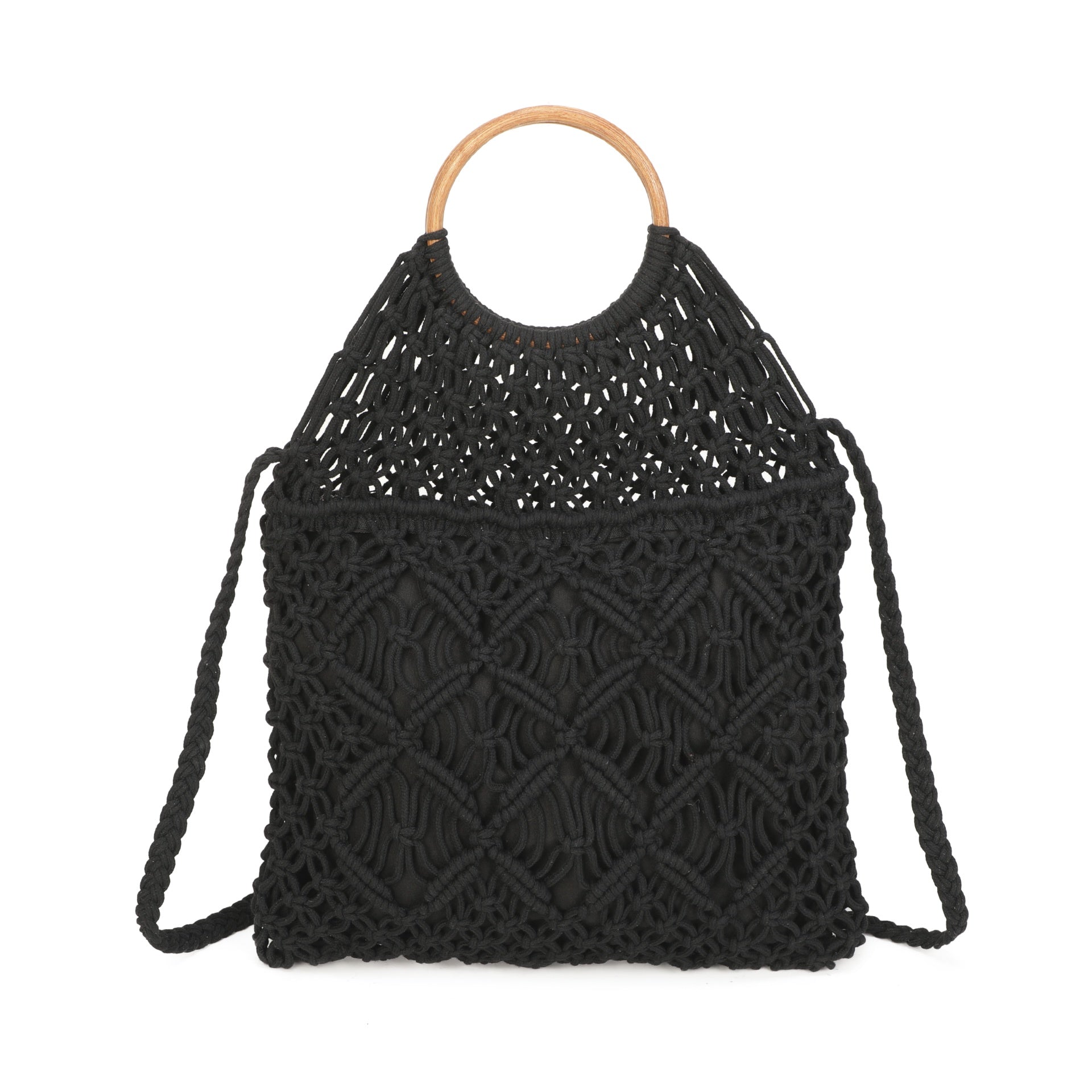 Wooden Handle Crochet Cross Body Bag