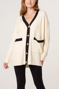 Cream and Black Gold Button Classic Cardigan