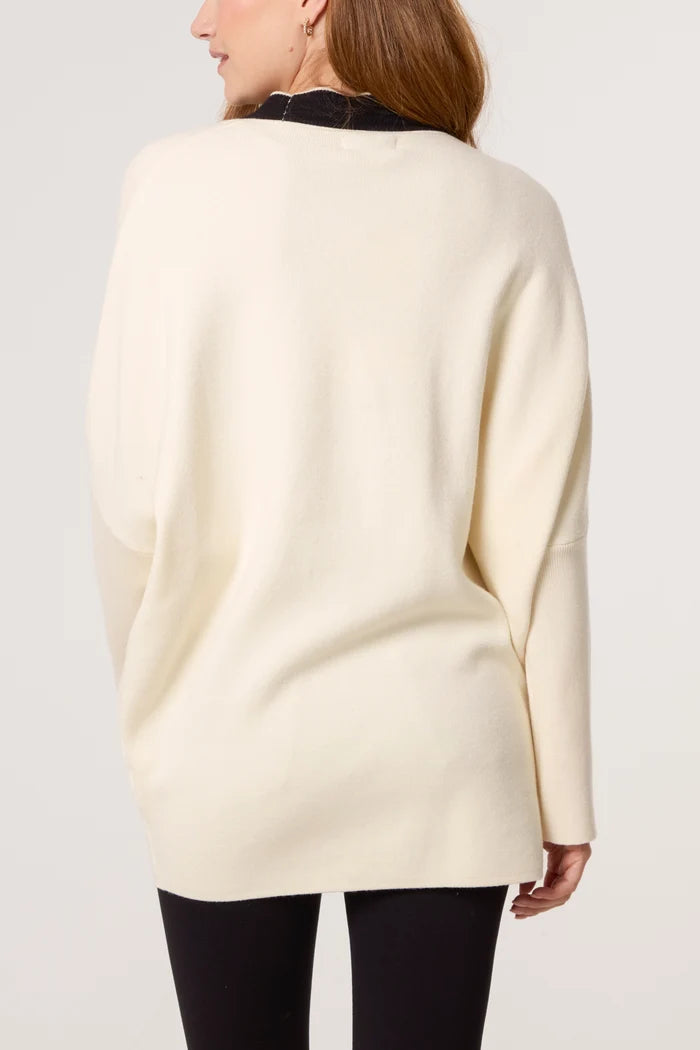 Cream and Black Gold Button Classic Cardigan