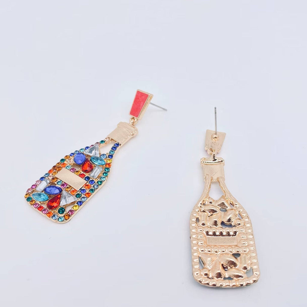 Rhinestone Wine Bottle Shape Earrings