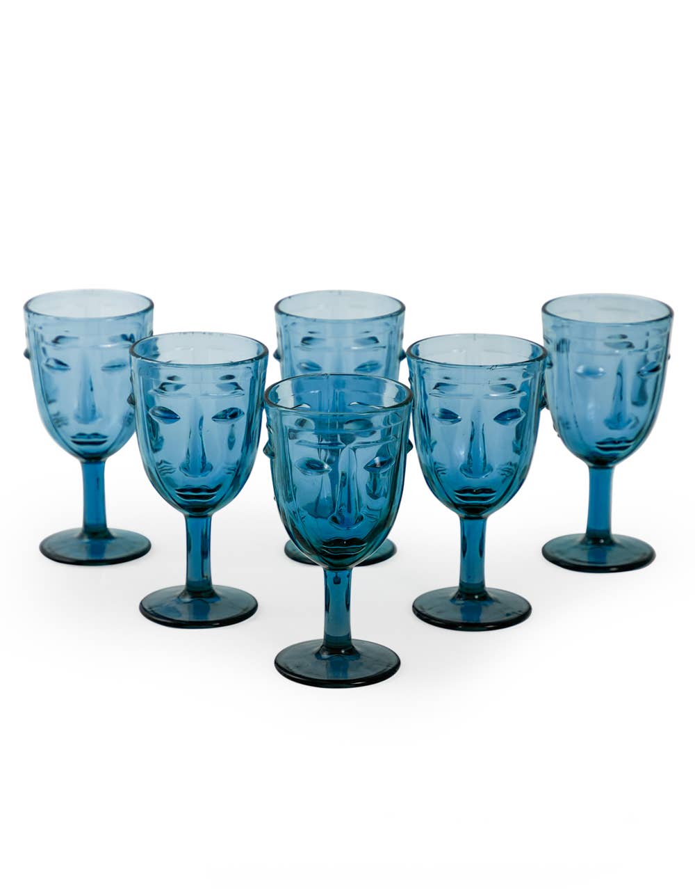 Blue Deco Face Wine Glass