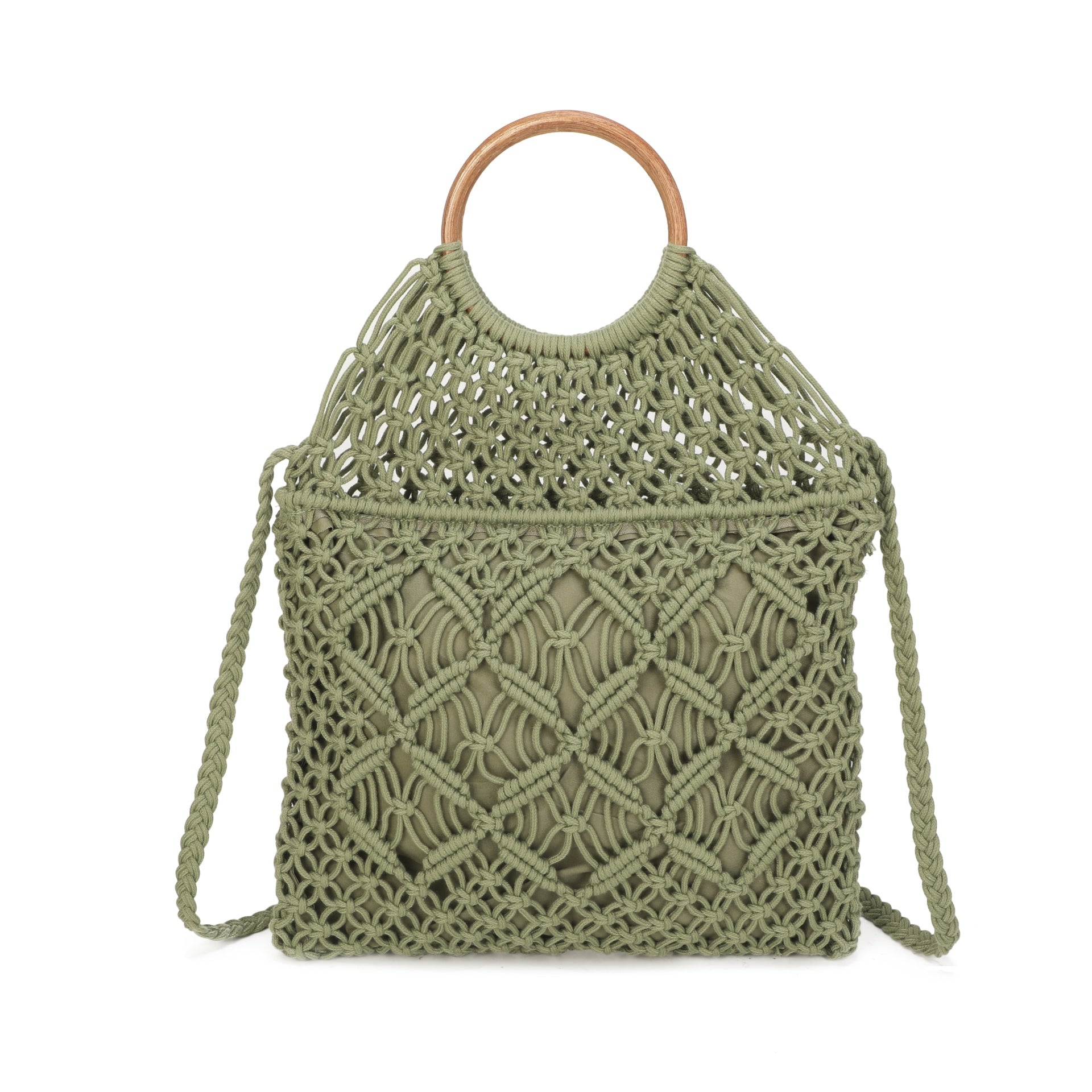 Wooden Handle Crochet Cross Body Bag