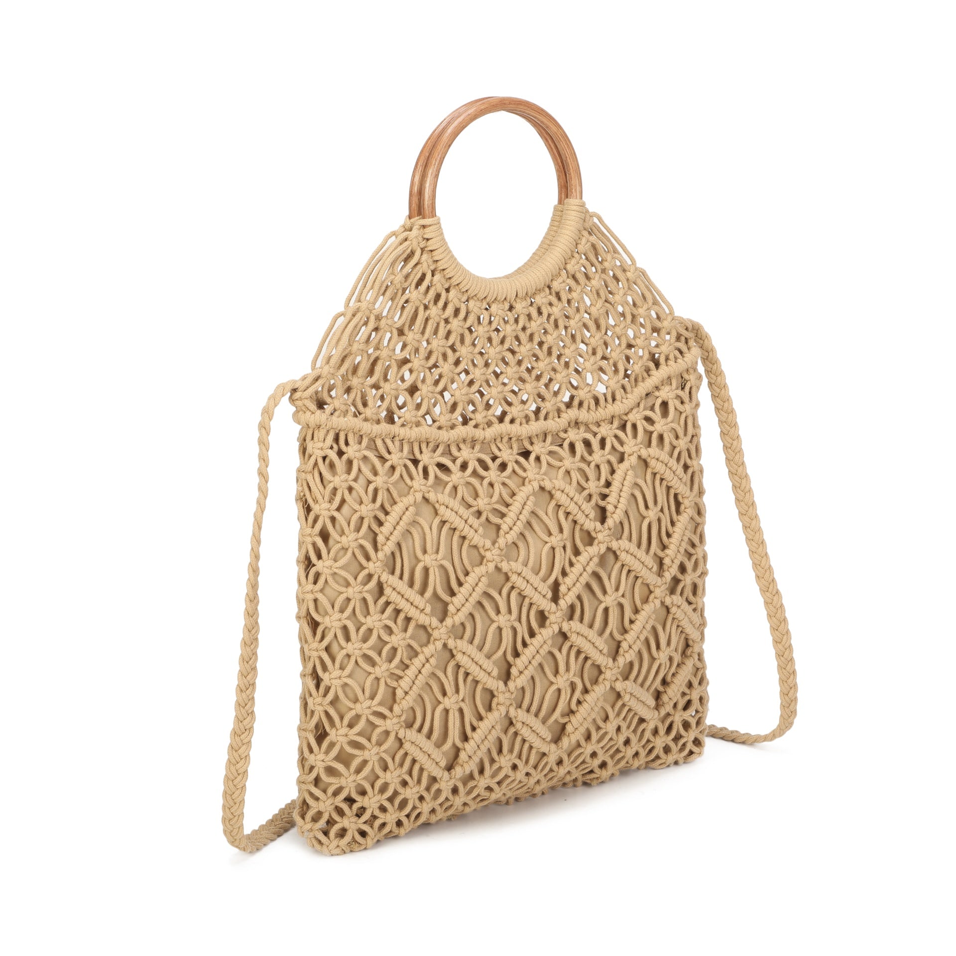 Wooden Handle Crochet Cross Body Bag