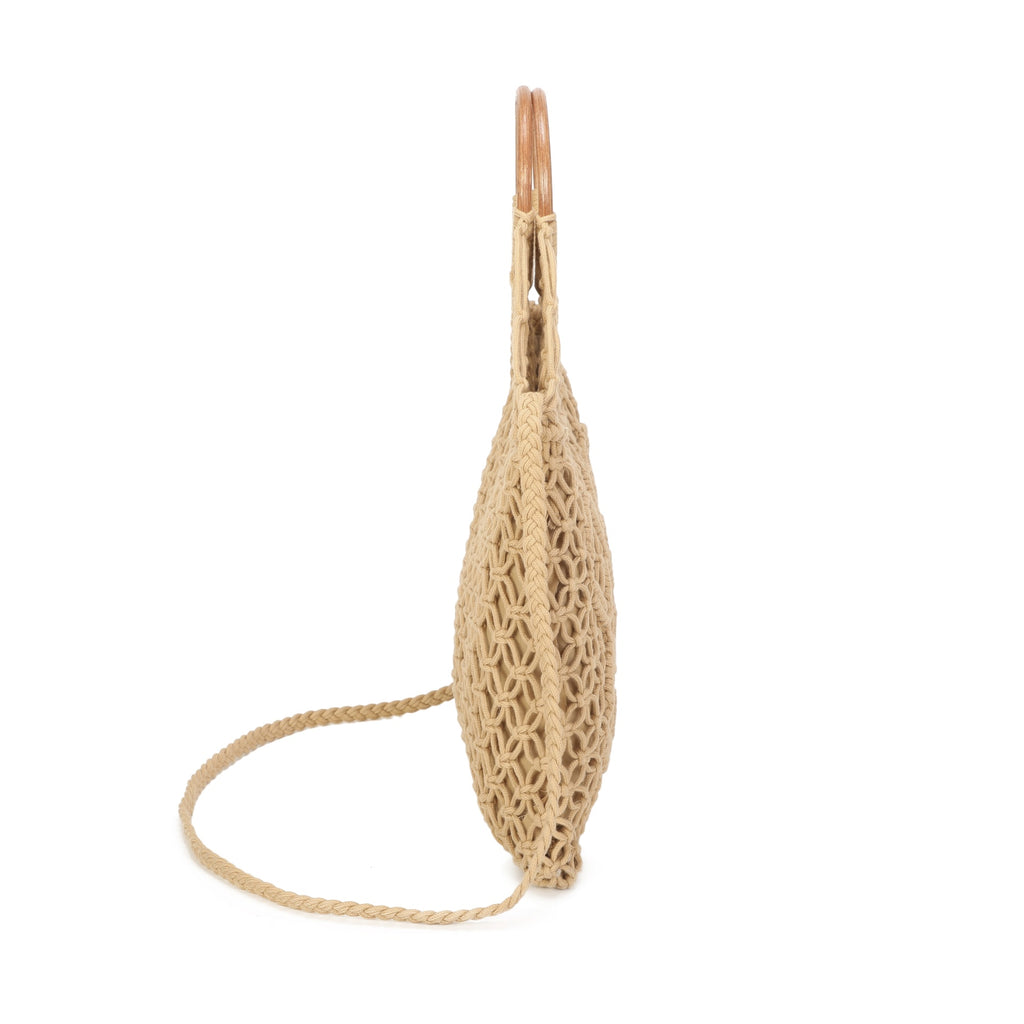 Wooden Handle Crochet Cross Body Bag