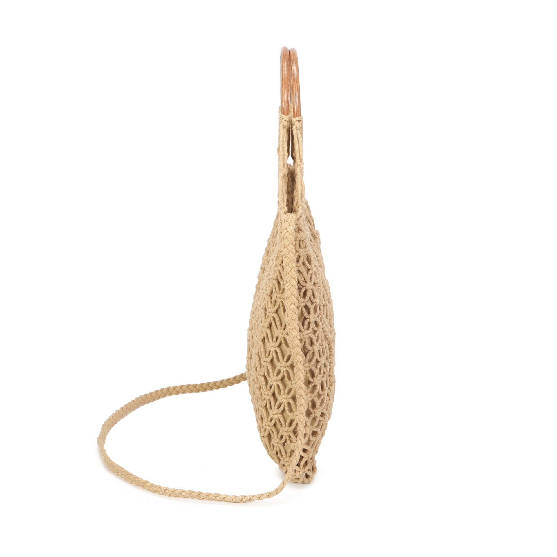Wooden Handle Crochet Cross Body Bag
