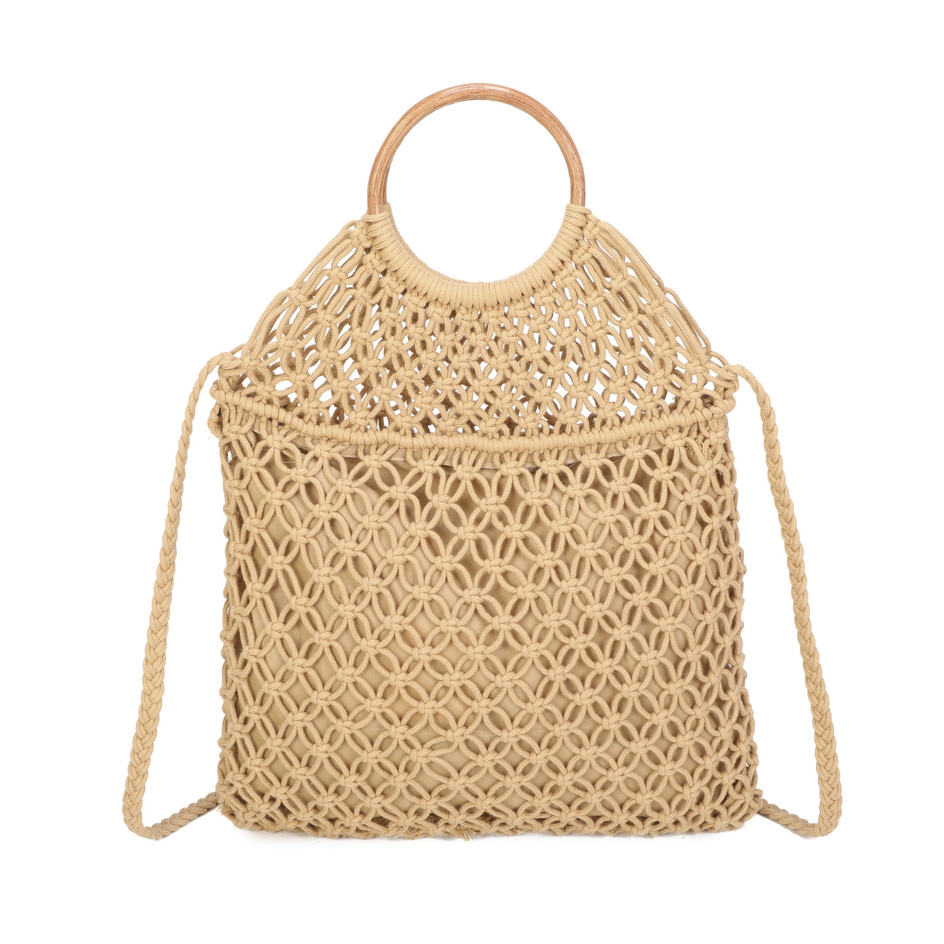 Wooden Handle Crochet Cross Body Bag