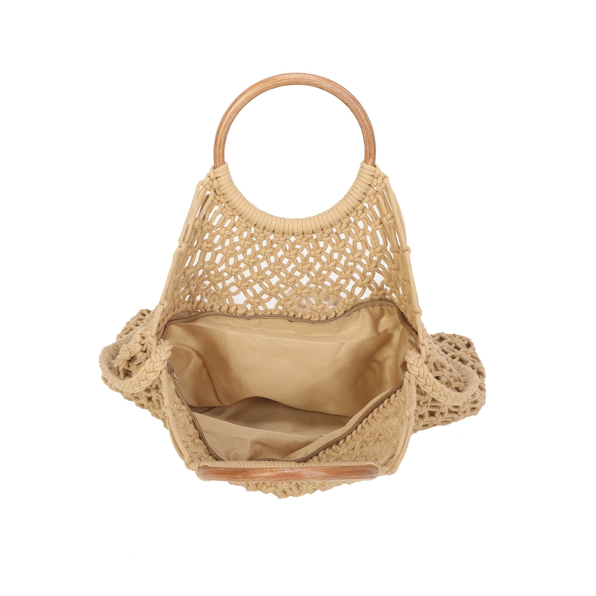 Wooden Handle Crochet Cross Body Bag
