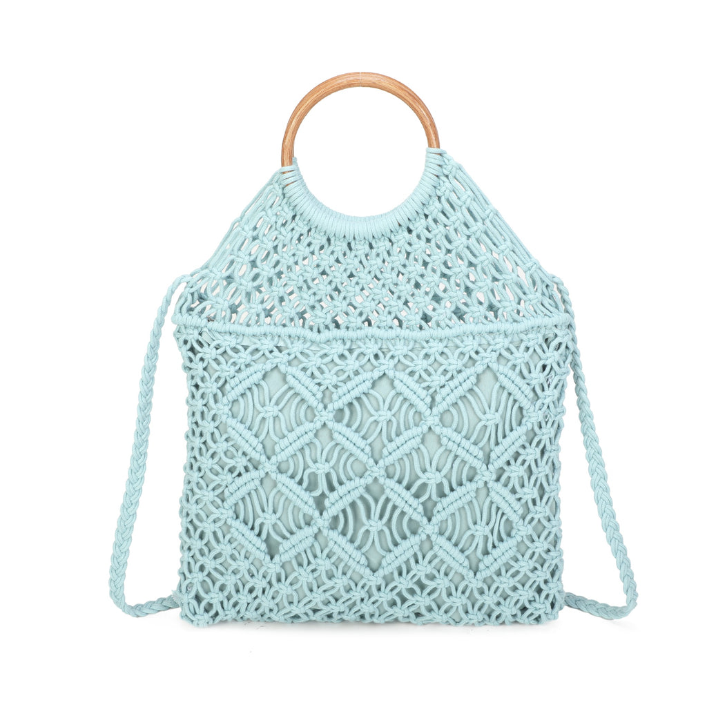 Wooden Handle Crochet Cross Body Bag