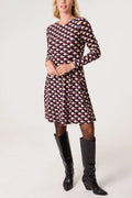 Retro Print Geometric Flare Mini Dress