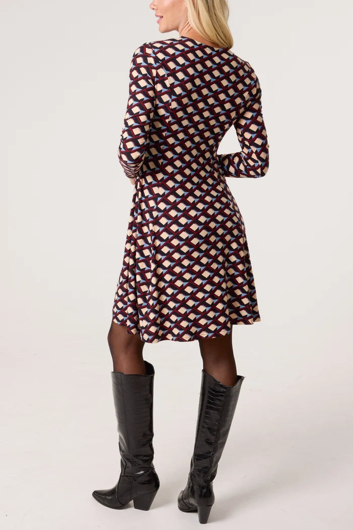 Retro Print Geometric Flare Mini Dress