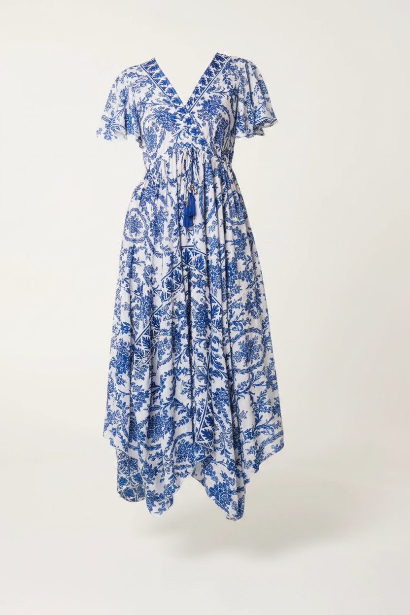Blue Willow Vintage Print Hanky Hem Dress