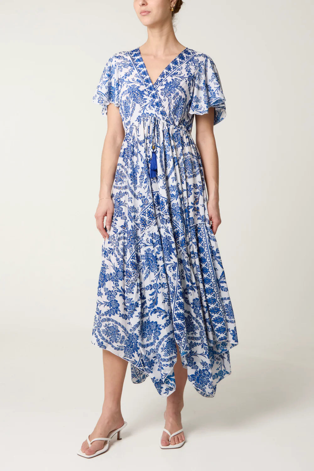 Blue Willow Vintage Print Hanky Hem Dress