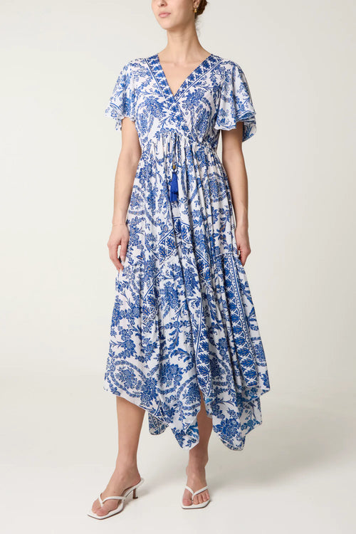 Blue Willow Vintage Print Hanky Hem Dress