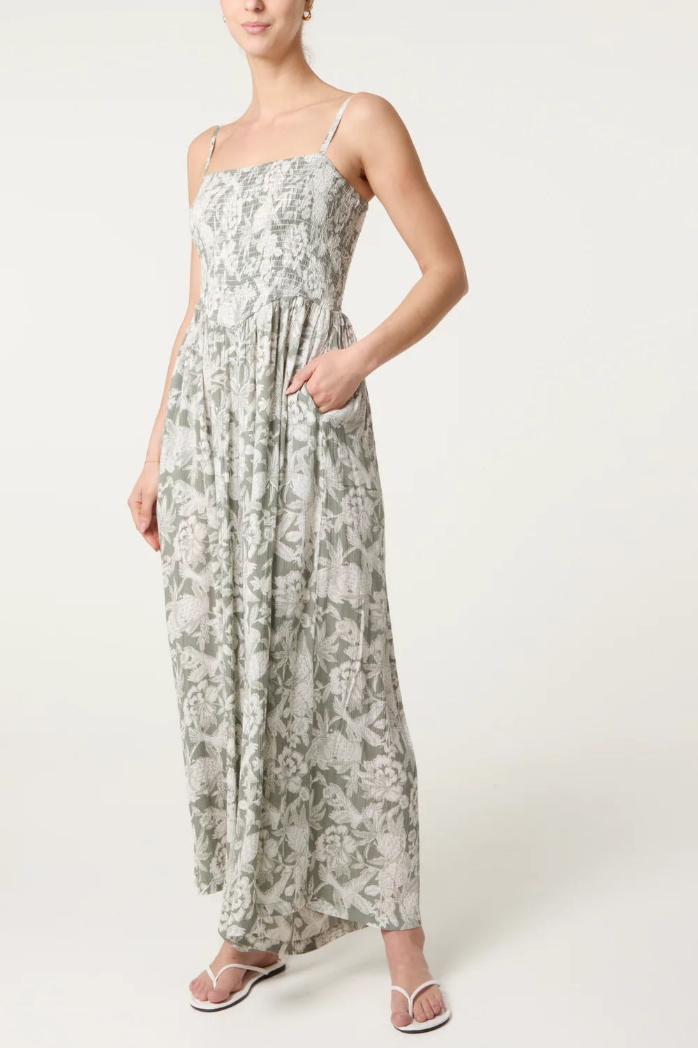 Sage Botanical Strappy Jumpsuit