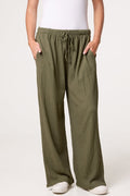 Khaki Textured Wide Leg Trousers