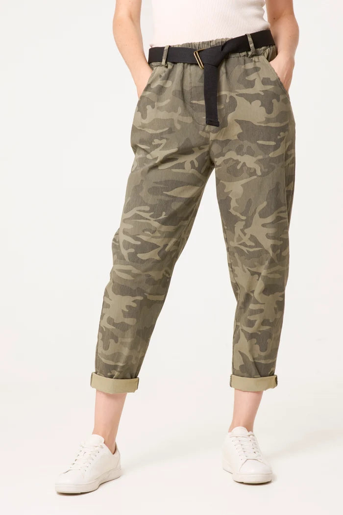 Khaki Belted Camouflage Trousers