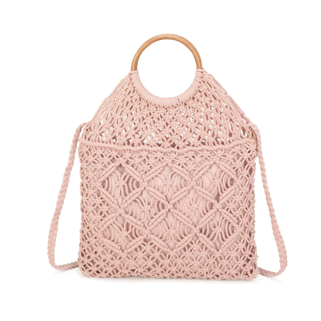 Wooden Handle Crochet Cross Body Bag